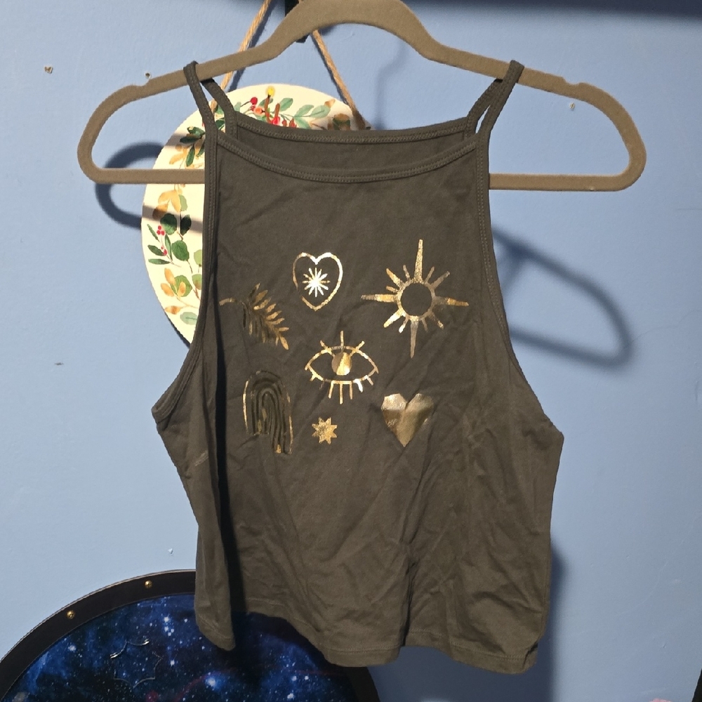 Torrid Black Crop Top with Gold Designs